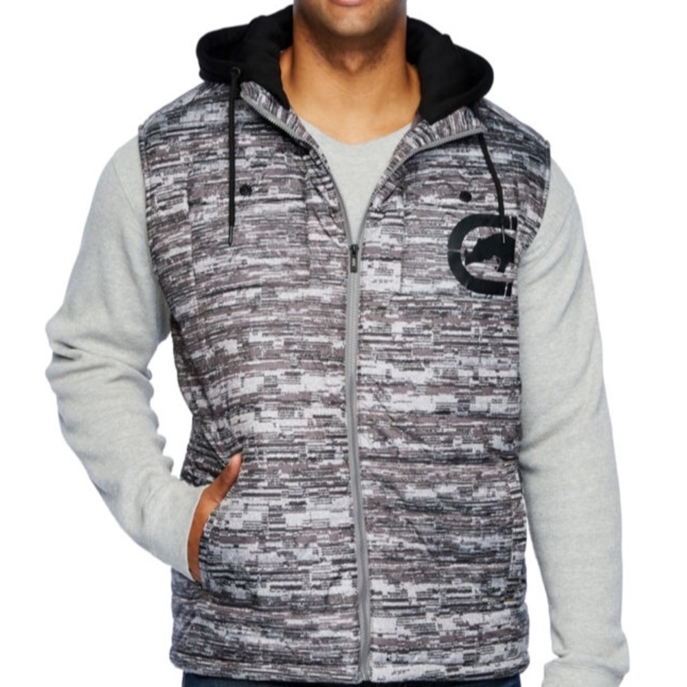 ecko unltd. 2XL Gray/Black Hooded Puffer Vest